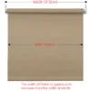 Diagram showing Width of Blind across both brackets and Width of Fabric, about 4cm narrower