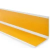 White PVC angle trim, reverse side with the self-adhesive tape Reverse side of the White PVC wall corner protector trim showing the adhesive tape