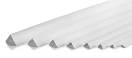 White PVC angle trim - all eight profile sizes White PVC wall corner protector angle trim shown in all eight profile sizes