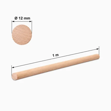 Beech wood dowel rod with 12 mm diameter and 1 m length marked