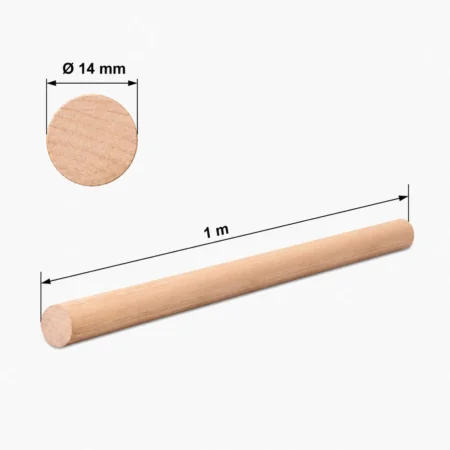 Beech wood dowel rod with 14 mm diameter and 1 m length marked