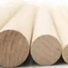 Beech wooden dowel rods side by side, comparing 8 mm to 25 mm diameters