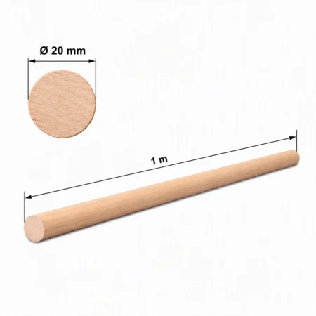 Beech wood dowel rod with 20 mm diameter and 1 m length marked