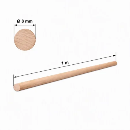 Beech wood dowel rod with 8 mm diameter and 1 m length marked